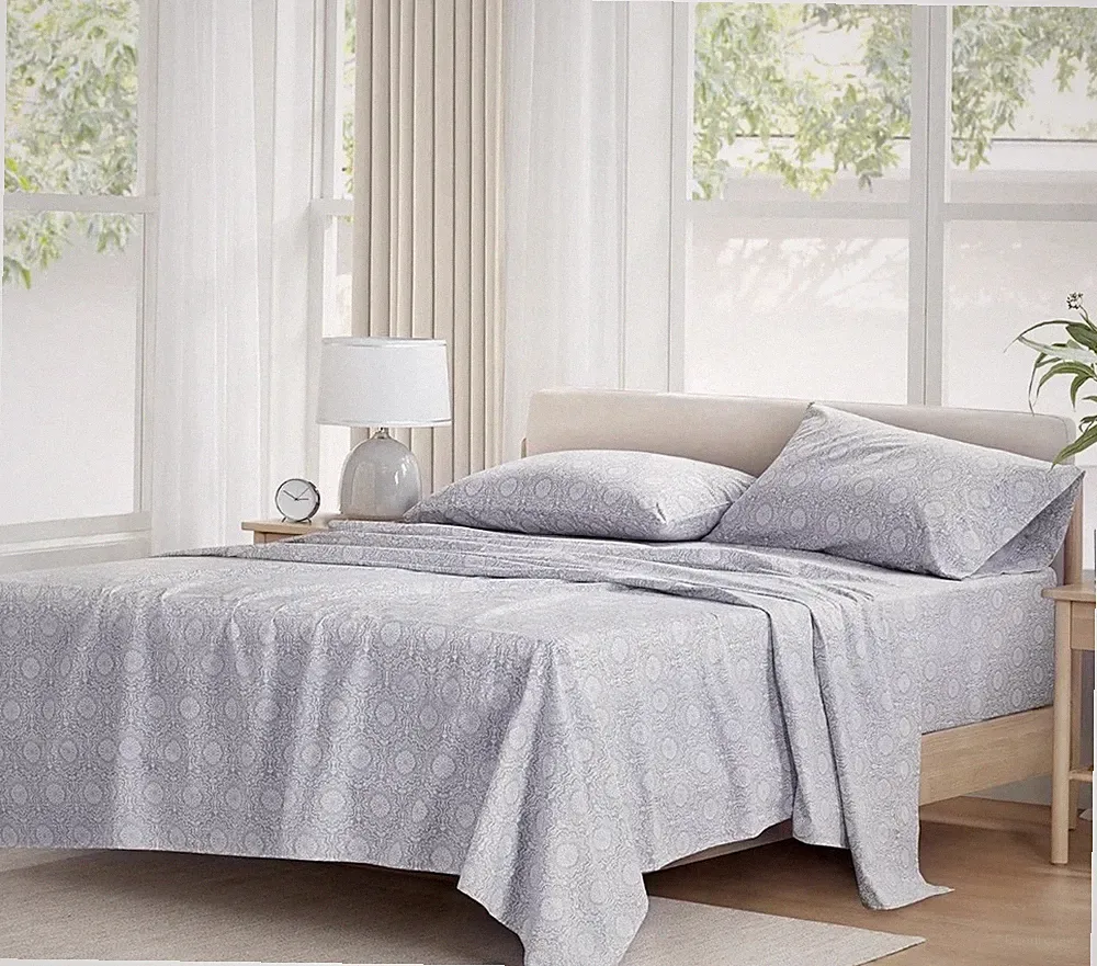 Comfort Spaces 100% Cotton Sheets King, Breathable, Adelia Gray Factory Sealed