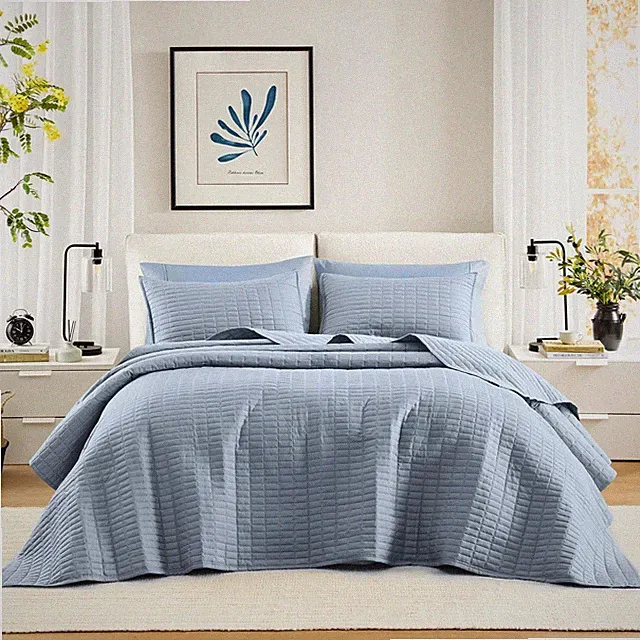Comfort Spaces Blue Oversized King Quilt Set 120"x118" Bedspread Quilted Summ...