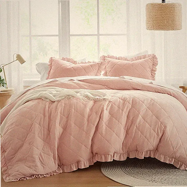 Comfort Spaces Blush King Duvet Cover Set 3 Pieces Ruffle Diamond Quilted Duvet