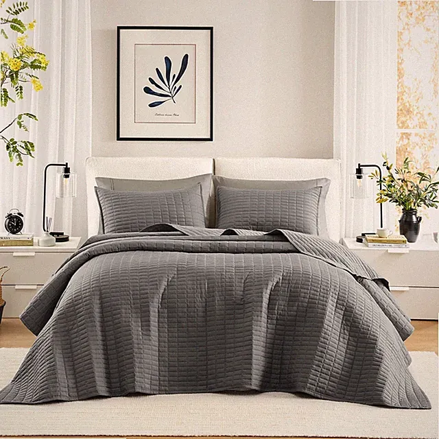 Comfort Spaces Charcoal Oversized King Quilt Set 120"x118" Bedspread Quilted...