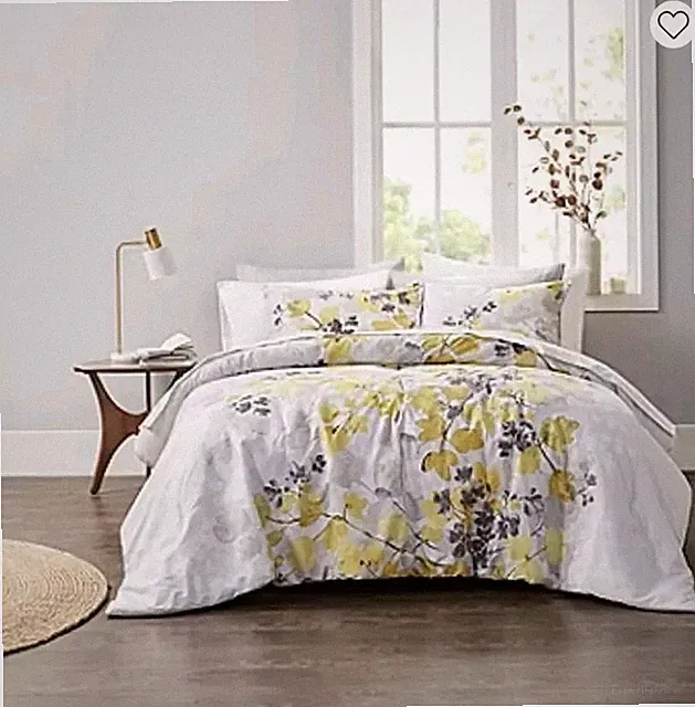 Comfort Spaces Complete Bed + Sheet Set Queen Size 9 Pcs Yellow Floral