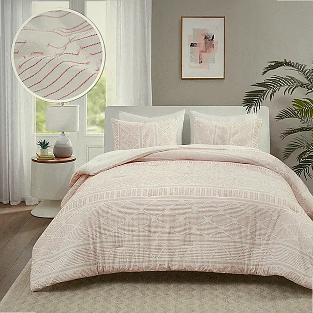 Comfort Spaces Cotton Comforter Set Clipped Jacquard Geometric Mid Century De...
