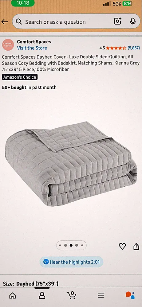 Comfort Spaces Gray daybed cover, daybed bedskirt, 2 king pillow shams
