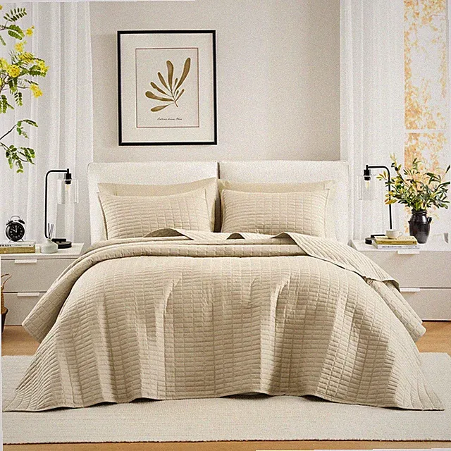 Comfort Spaces Ivory Oversized Queen Quilt Set 102"x118" Bedspread Quilted Su...