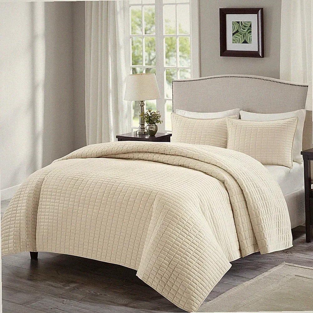 Comfort Spaces Kienna Biege Full/Queen Quilt & 2 Pillow Shams Set NEW