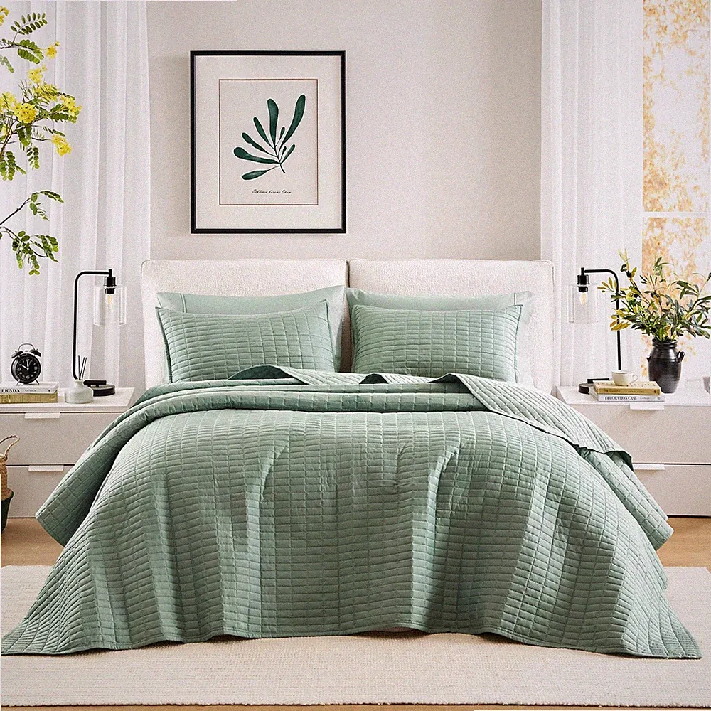 Comfort Spaces Sage Green Oversized King Quilt Set 120"x118" Bedspread Quilte...