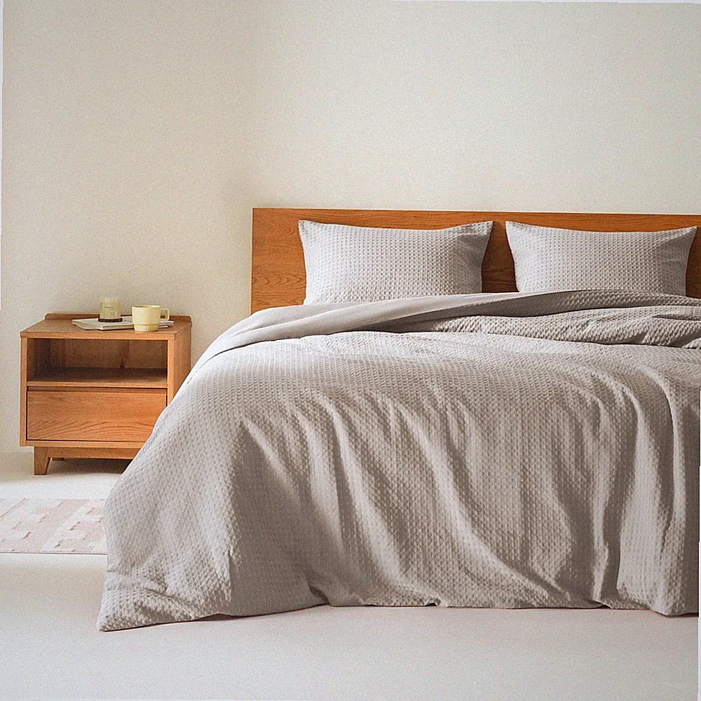 Comfort Spaces Taupe Queen Duvet Cover Set-3 Pieces Breathable Waffle Dobby
