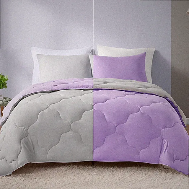 Comfort Spaces Vixie Reversible Comforter Set Full/Queen, Lavender/Light Grey