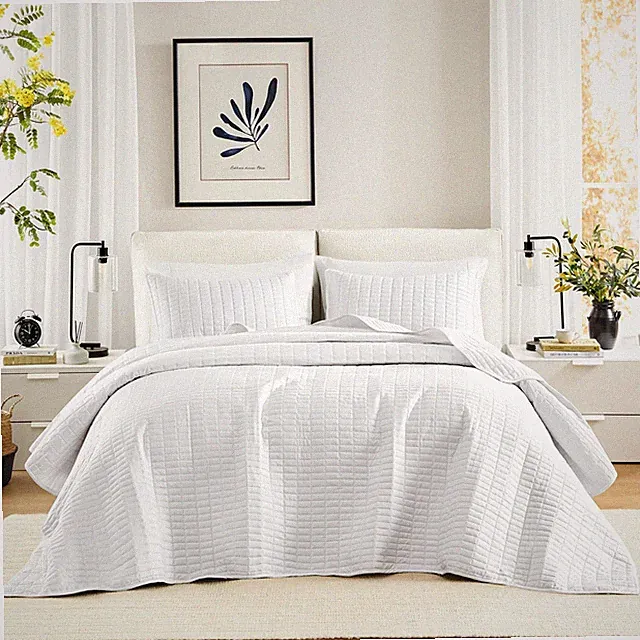 Comfort Spaces White Oversized King Quilt Set 120"x118" Bedspread Quilted Sum...