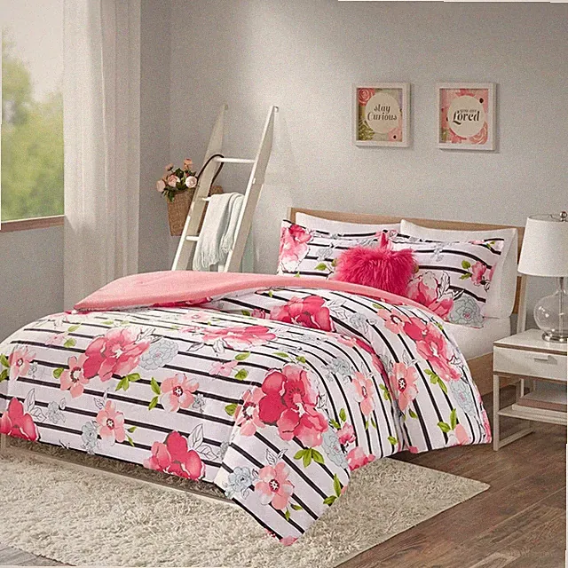 Comfort Spaces Zoe 4-Piece Full/Queen Comforter Set in Floral Stripe Print