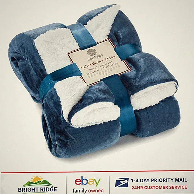 Lightweight Sherpa Throw Blanket, Elegant Plush Comfort for All Ages, Navy White