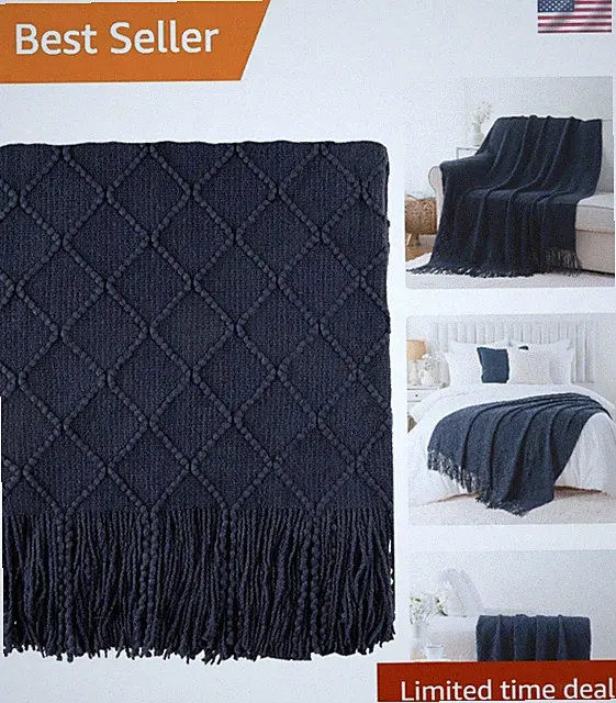 Luxurious Navy 50"x60" Throw Blanket with Geometric Pattern – All Season Comfort
