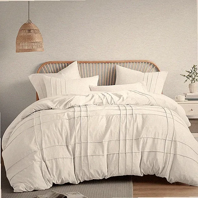 White King Size Duvet Cover Set - 3 Pieces Pintuck Pleated Duvet Cover King All